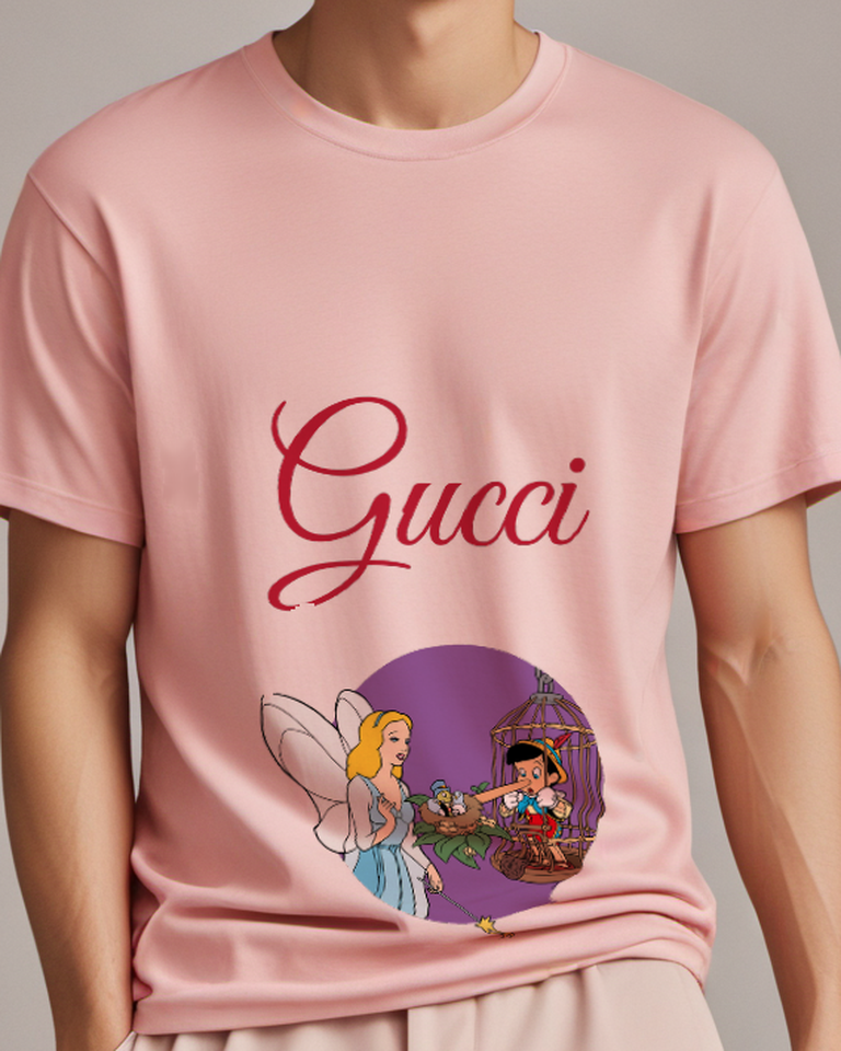 Blush Pink Blue Fairy And Puppet Purple Circle Graphic T-Shirt - model wearing view