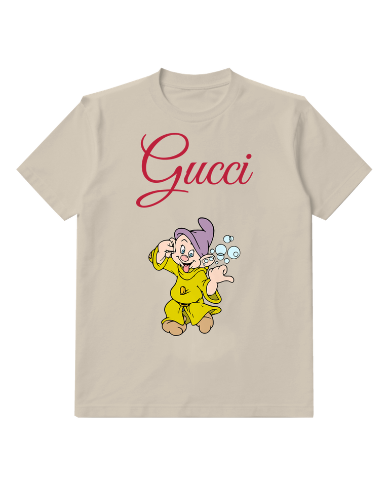 Beige Dopey Blowing Bubbles With Tongue Out Graphic T-Shirt - front product view