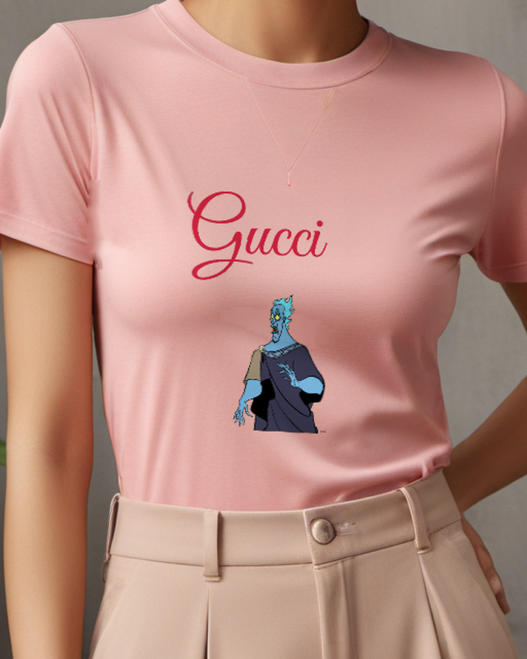 Blush Pink Hades Blue Skinned God Alarmed Stance Graphic T-Shirt - model wearing view