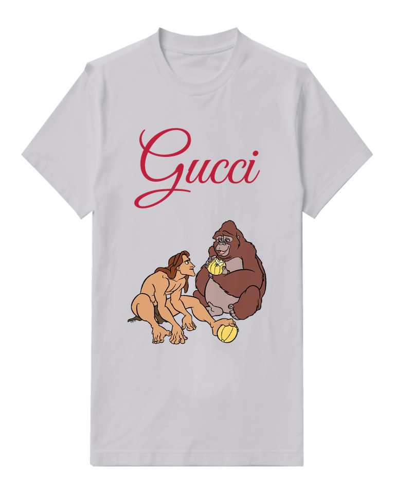 Light Gray Tarzan And Gorilla Sharing Fruit Graphic T-Shirt - front product view