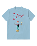Sky Blue Gyro Holding Test Tube And Tiny Figure Graphic T-Shirt - front product view