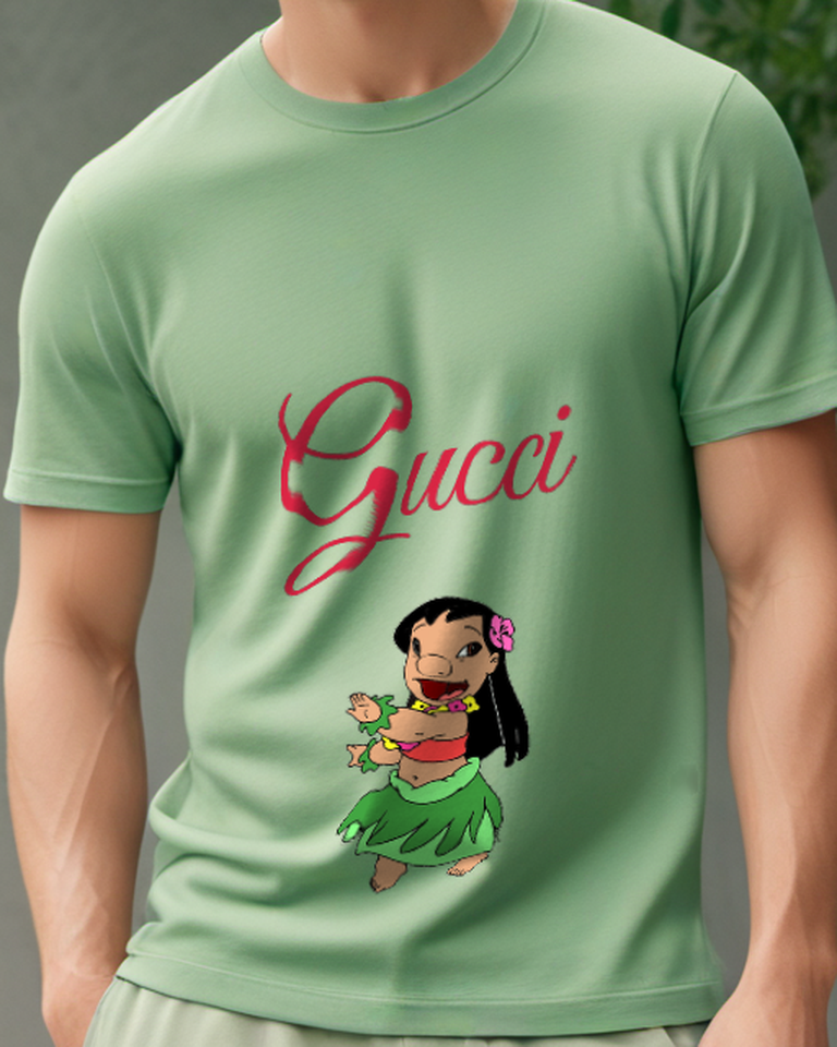 Sage Green Lilo Dancing In Hula Outfit Graphic T-Shirt - model wearing view