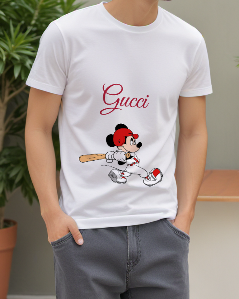 White Baseball Uniform Mouse Graphic T-Shirt - styled view 4