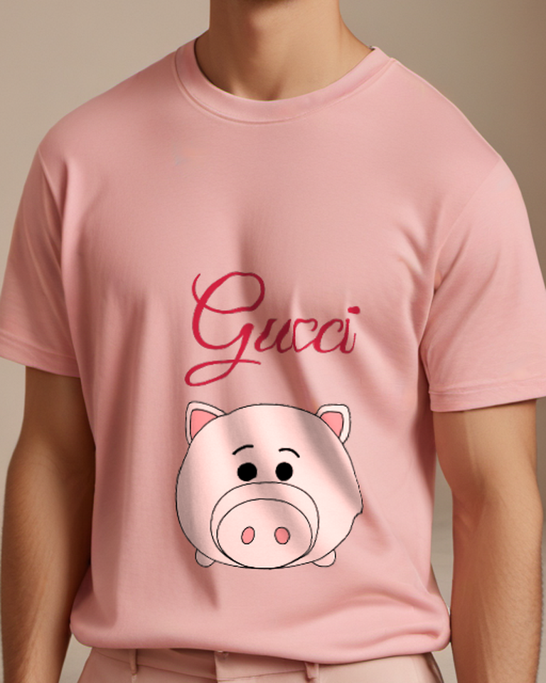 Blush Pink Tsum Tsum Pig Character Graphic T-Shirt - model wearing view