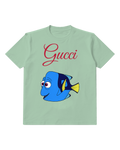 Sage Green Blue Fish Yellow Tail Graphic T-Shirt - front product view