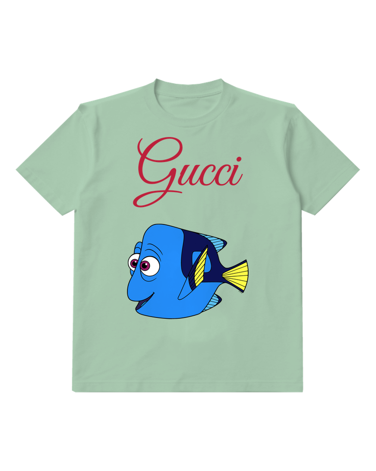 Sage Green Blue Fish Yellow Tail Graphic T-Shirt - front product view
