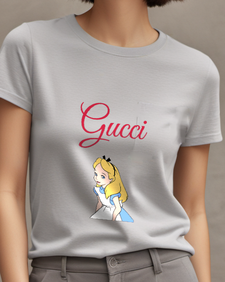 Light Gray Alice In Classic Dress Pose Graphic T-Shirt - model wearing view