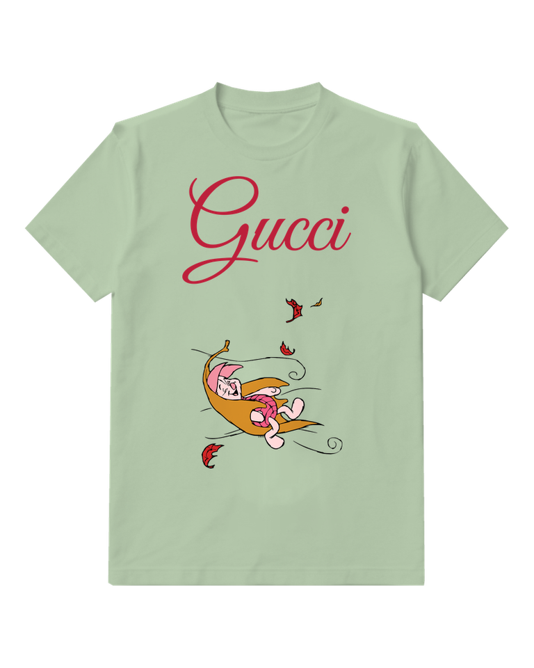 Sage Green Windblown Leaf Piglet Graphic T-Shirt - front product view