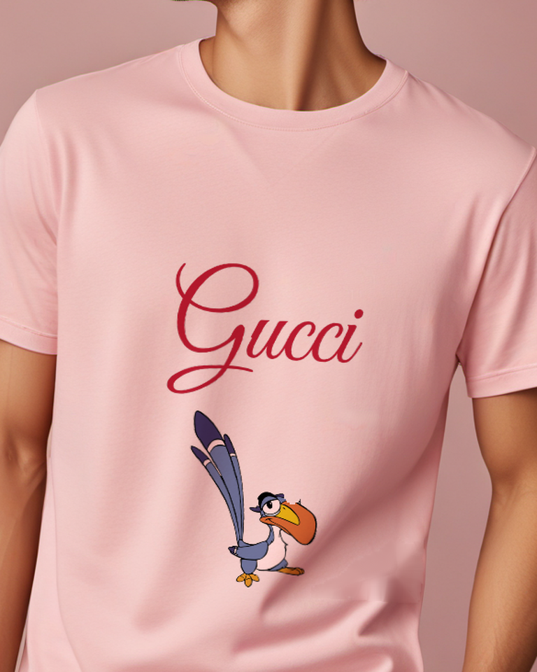 Blush Pink Hornbill Tall Tail Feathers Graphic T-Shirt - model wearing view