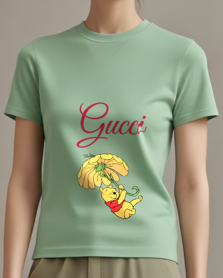 Sage Green Banana Umbrella Bear Graphic T-Shirt - model wearing view