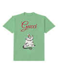 Sage Green Fawn Atop Neverbeast Seated Green Eyed Graphic T-Shirt - front product view