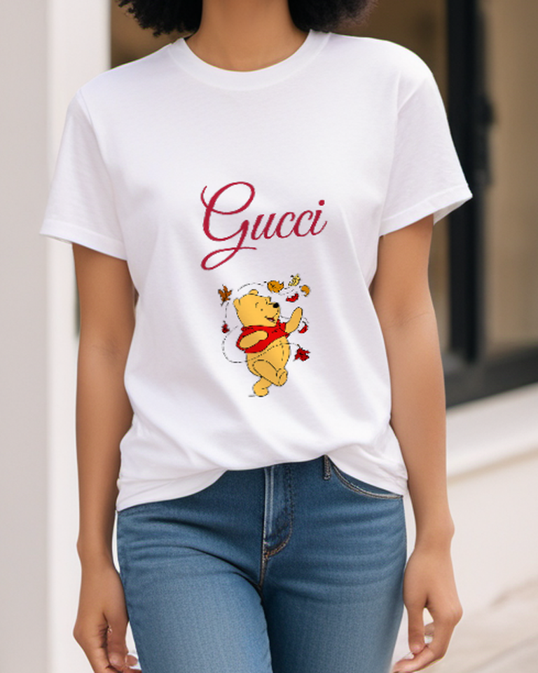 White Autumn Leaves Bear Graphic T-Shirt - styled view 3