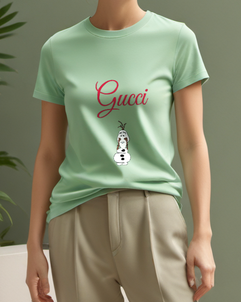 Sage Green Snowman With Twig Arms And Head Graphic T-Shirt - model wearing view