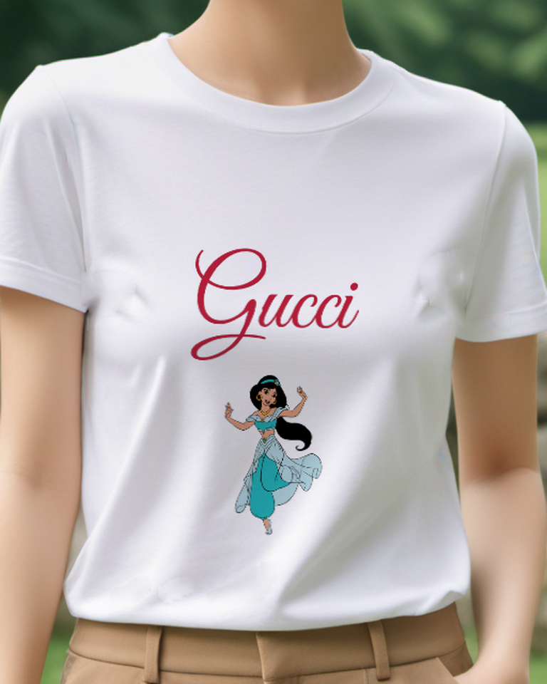 White Jasmine Dancing Gracefully Graphic T-Shirt - model wearing view