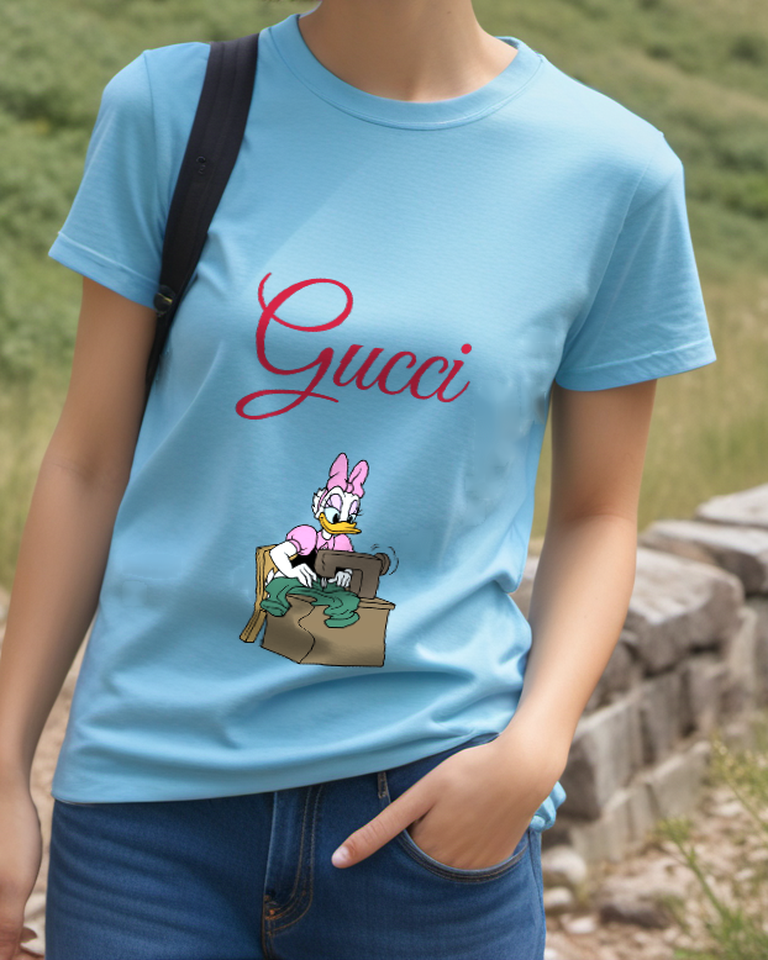 Sky Blue Sewing Machine Duck Graphic T-Shirt - styled view 3