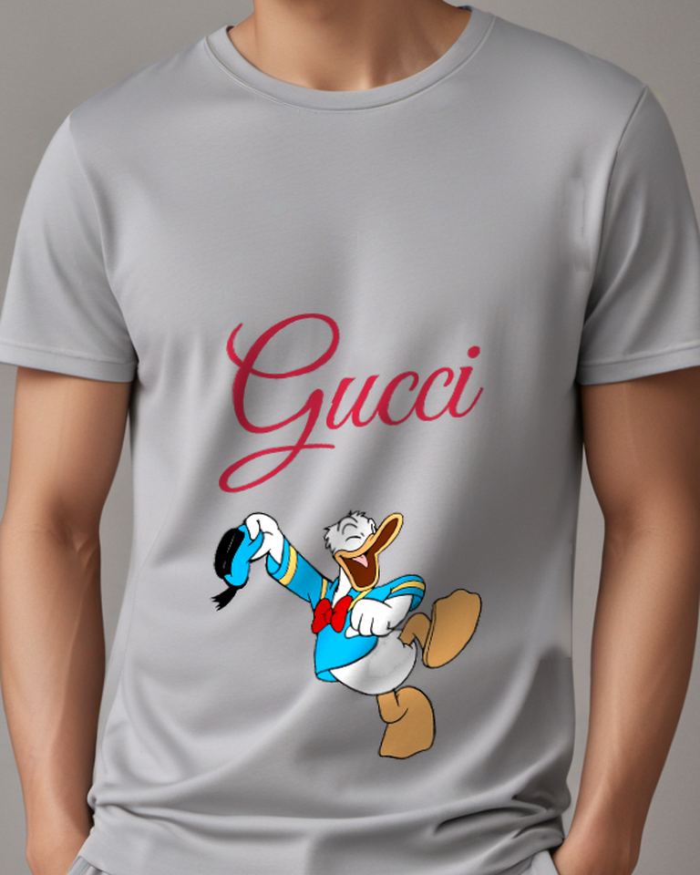 Gray Donald Duck Jumping Joyfully Crew Neck Graphic T-Shirt - model wearing view