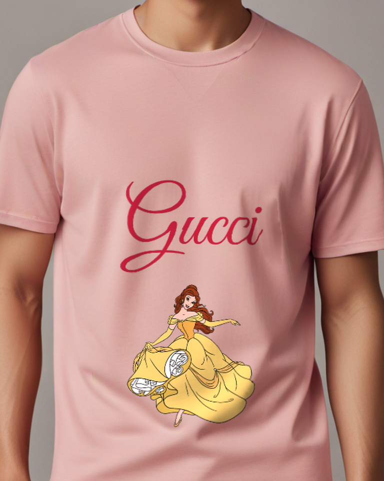 Blush Pink Belle In Flowing Yellow Gown Graphic T-Shirt - model wearing view