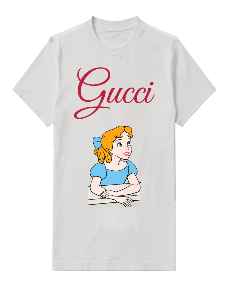Light Gray Cartoon Girl In Blue Dress Graphic T-Shirt - front product view