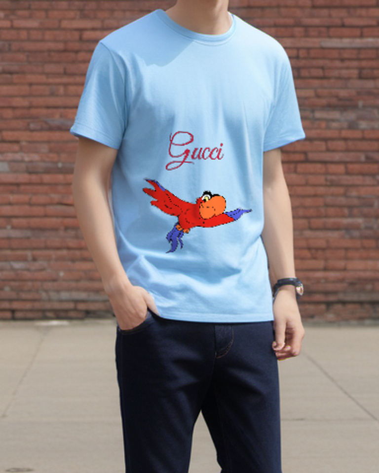Sky Blue Gliding Red Parrot Graphic T-Shirt - styled view 5