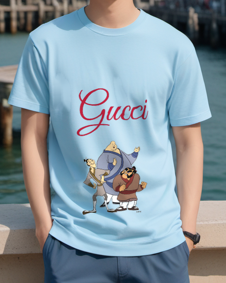 Sky Blue Ling Yao And Chien Po Group Pose Graphic T-Shirt - model wearing view