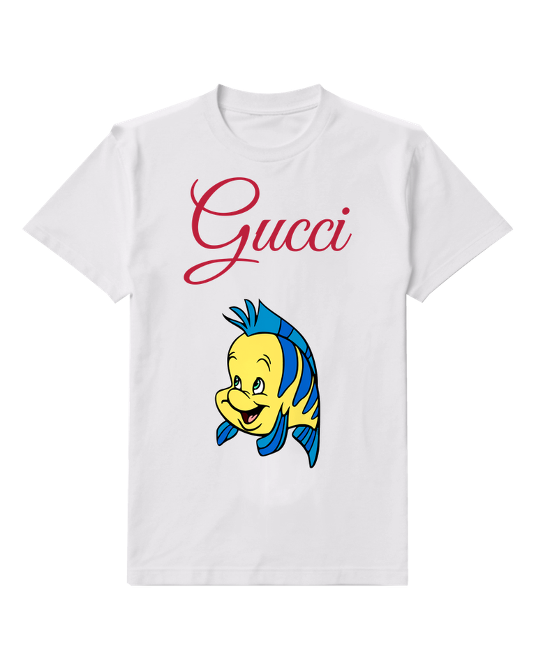 White Yellow Fish Side Turn Graphic T-Shirt - front product view