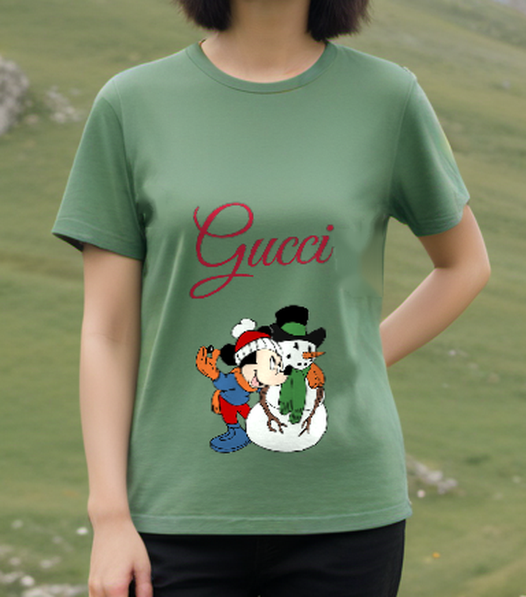 Sage Green Snowman Holiday Mouse Graphic T-Shirt - styled view 1