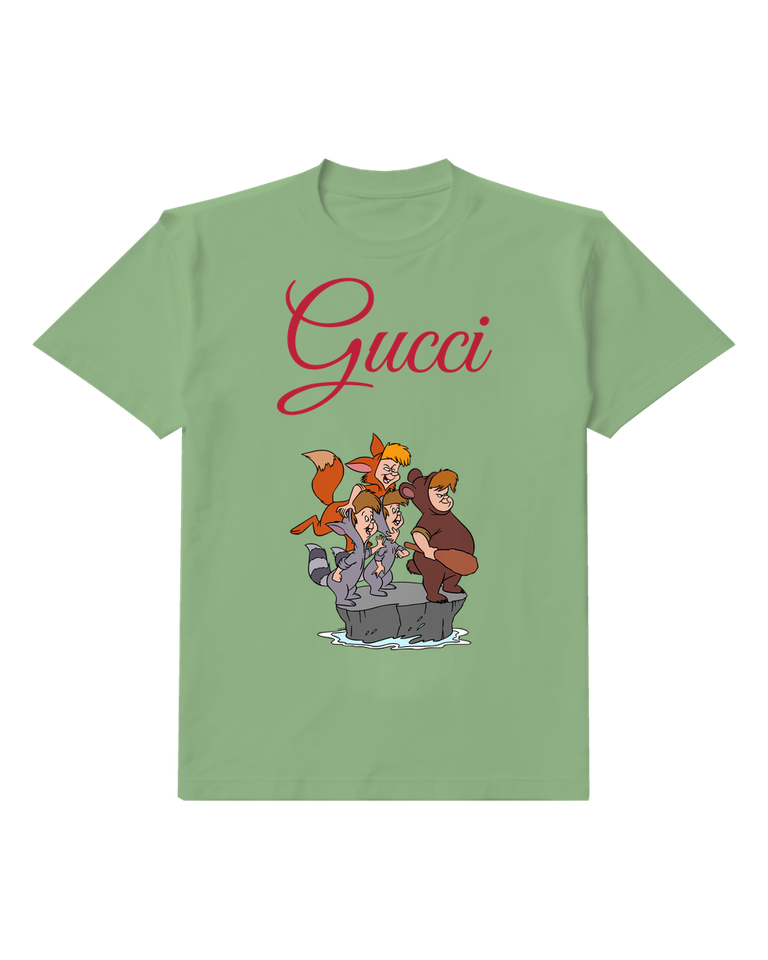 Sage Green Costumed Children In Gray Boat Graphic T-Shirt - front product view