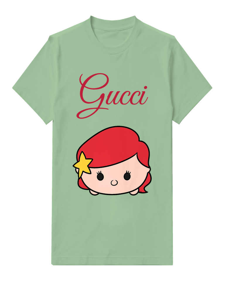 Sage Green Ariel Rounded Portrait With Yellow Star Clip Graphic T-Shirt - front product view