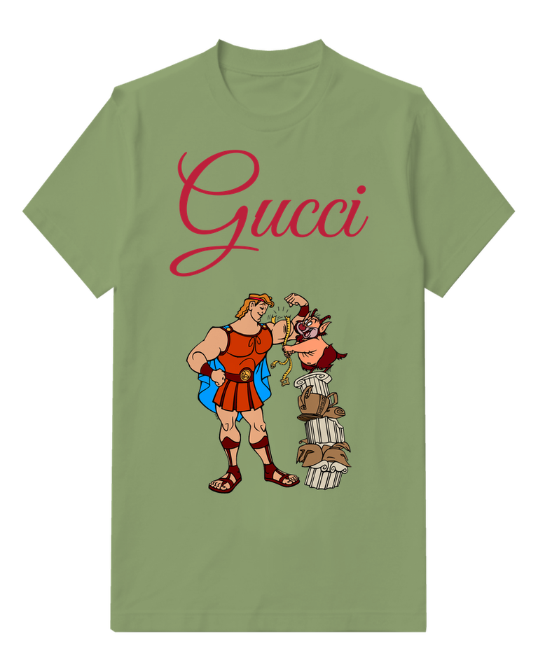 Sage Green Hercules Flexes Arm Opponent On Pillar Graphic T-Shirt - front product view