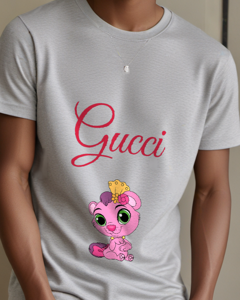 Gray Pink Cub Sitting Upright Graphic T-Shirt - model wearing view