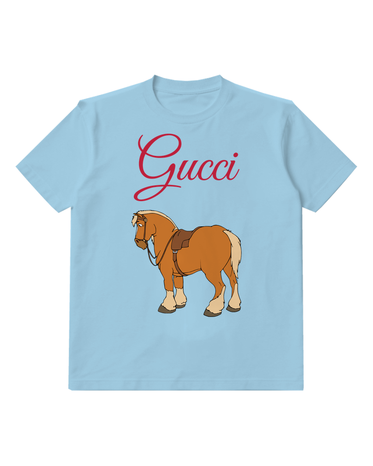Sky Blue Cartoon Horse In Side Profile Graphic T-Shirt - front product view