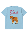 Sky Blue Cartoon Horse In Side Profile Graphic T-Shirt - front product view