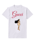 White Long Haired Woman Beige Dress Graphic T-Shirt - front product view