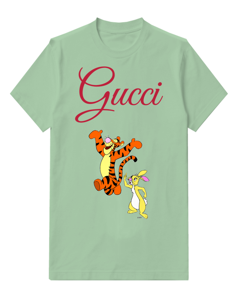 Sage Green Tiger And Pale Rabbit Graphic T-Shirt - front product view