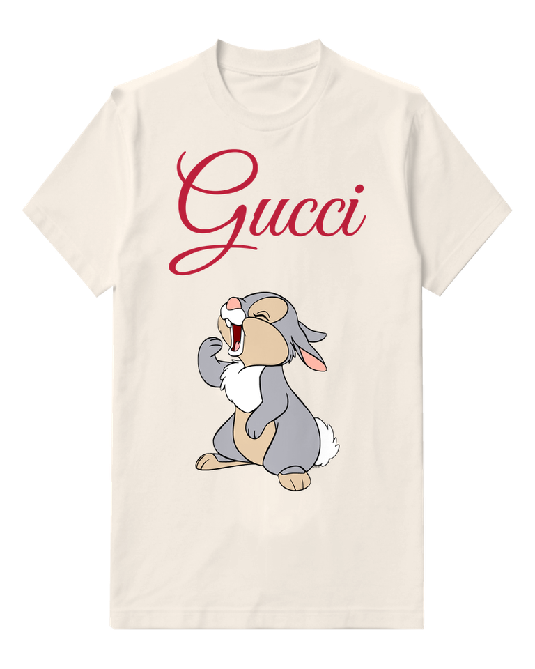 White Gray Rabbit Upward Gaze Graphic T-Shirt - front product view