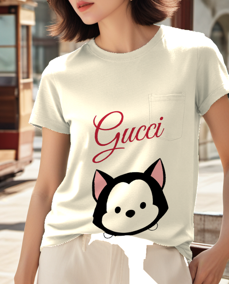 Ivory Rounded Black Cat Face Graphic T-Shirt - styled view 2