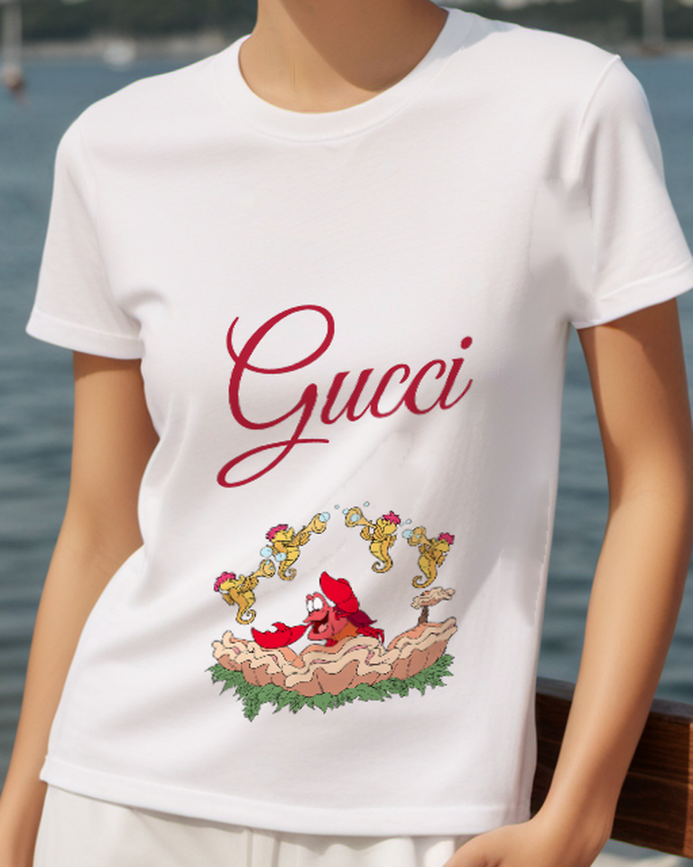 White Mermaid Floral Swing Graphic T-Shirt - model wearing view