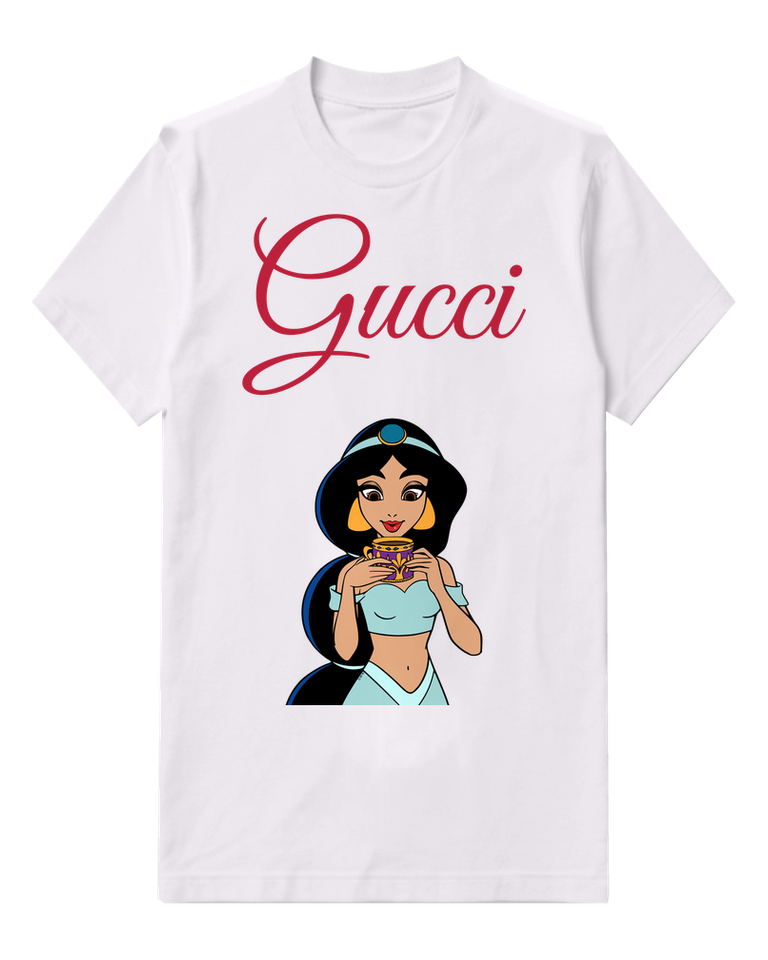 White Jasmine Holding Ornate Cup Graphic T-Shirt - front product view