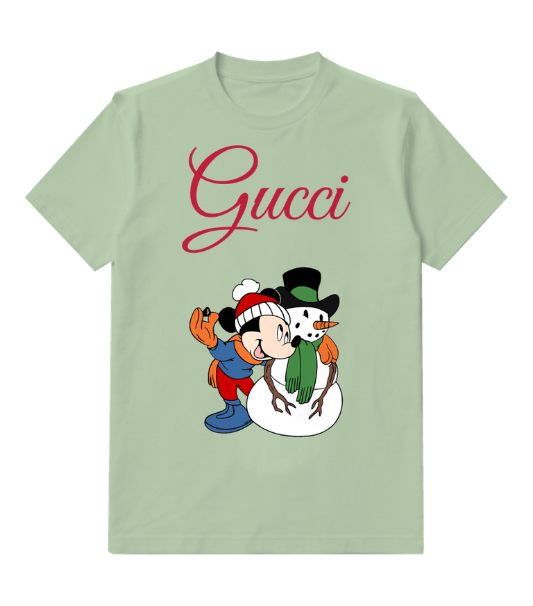 Sage Green Snowman Holiday Mouse Graphic T-Shirt - front product view
