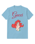 Sky Blue Red Haired Mermaid Smiling Hand Near Face Graphic T-Shirt - front product view