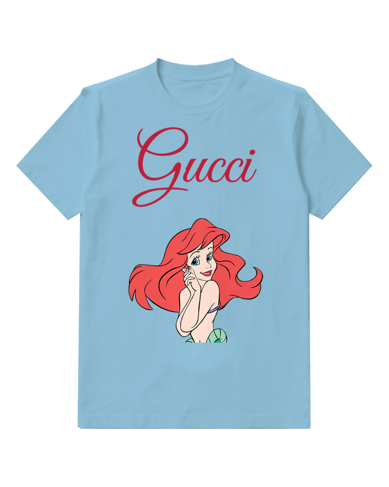 Sky Blue Red Haired Mermaid Smiling Hand Near Face Graphic T-Shirt - front product view