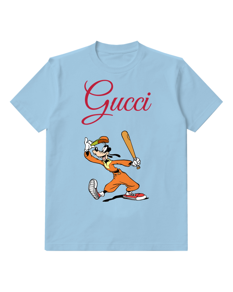 Sky Blue Baseball Player In Orange Uniform Graphic T-Shirt - front product view