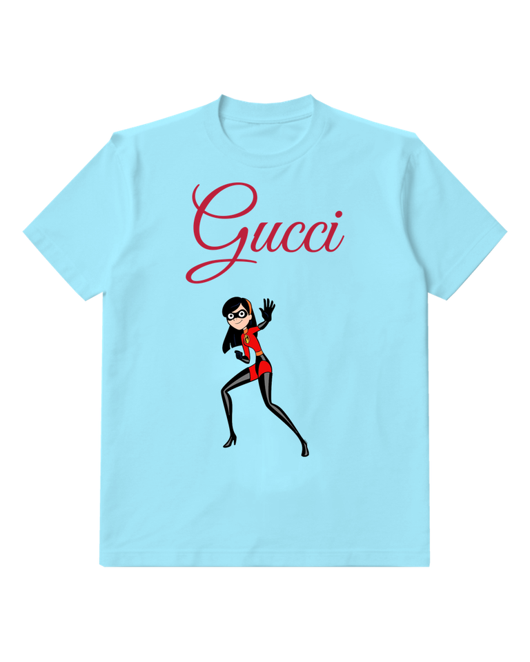 Sky Blue Red Masked Girl Fighting Stance Graphic T-Shirt - front product view
