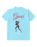 Sky Blue Red Masked Girl Fighting Stance Graphic T-Shirt - front product view