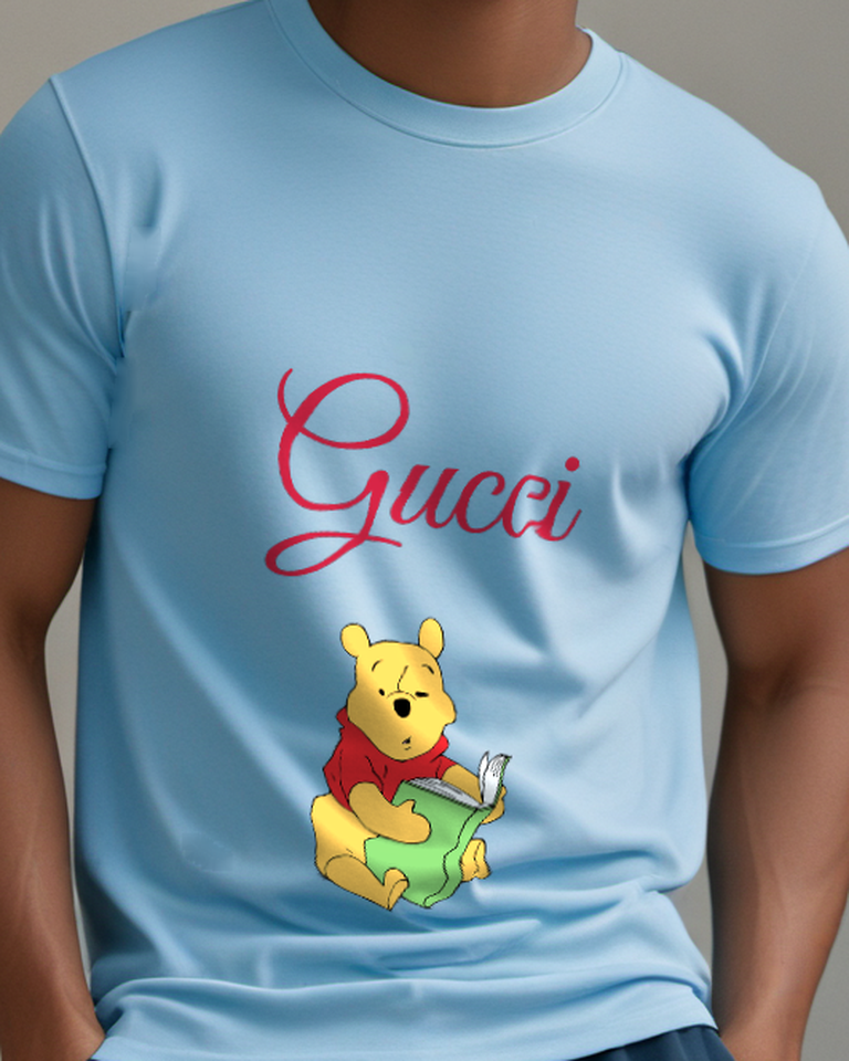 Sky Blue Bear Green Book Graphic T-Shirt - model wearing view