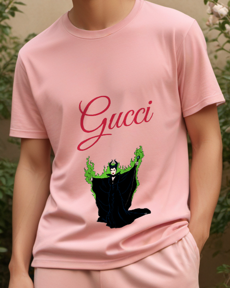 Blush Pink Horned Sorceress Raised Green Hands Graphic T-Shirt - model wearing view