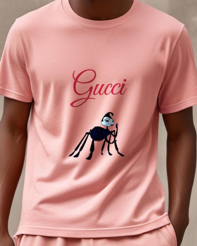 Blush Pink Spider Like Character In Elegant Pose Graphic T-Shirt - model wearing view