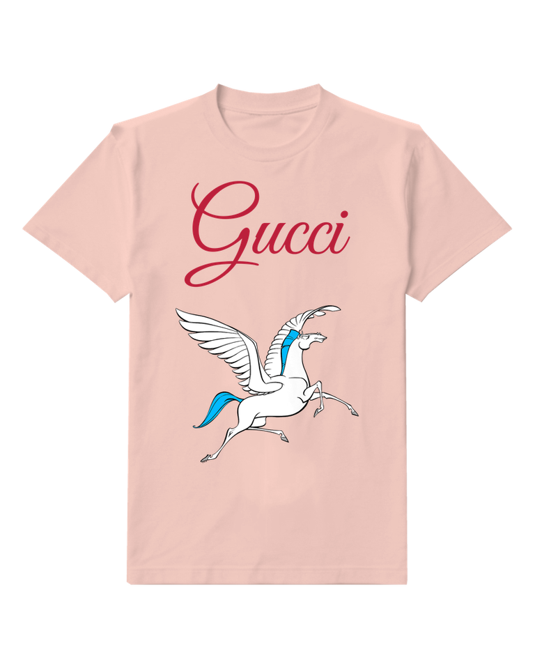 Blush Pink Flying Horse With Wings And Blue Mane Graphic T-Shirt - front product view