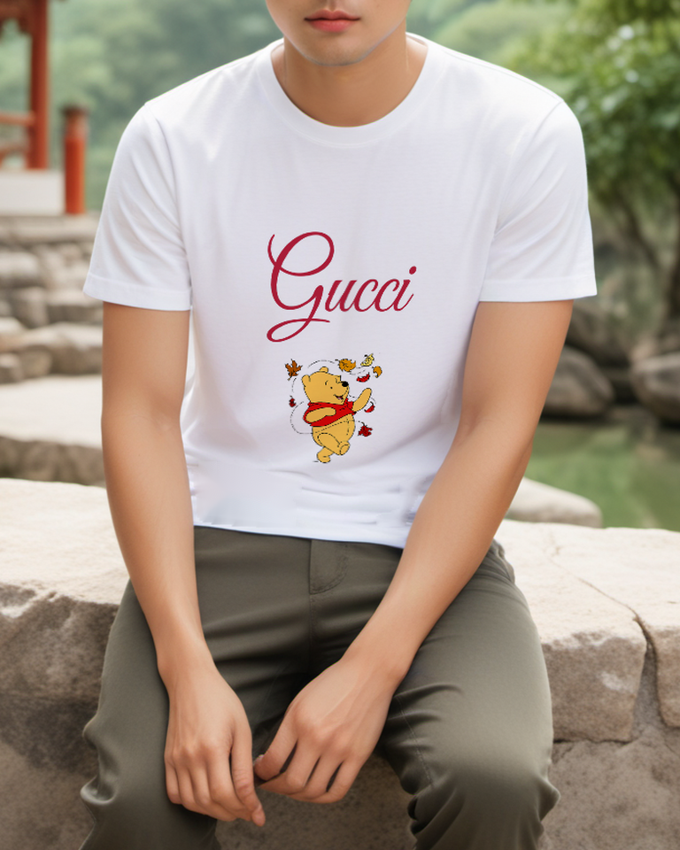 White Autumn Leaves Bear Graphic T-Shirt - styled view 1