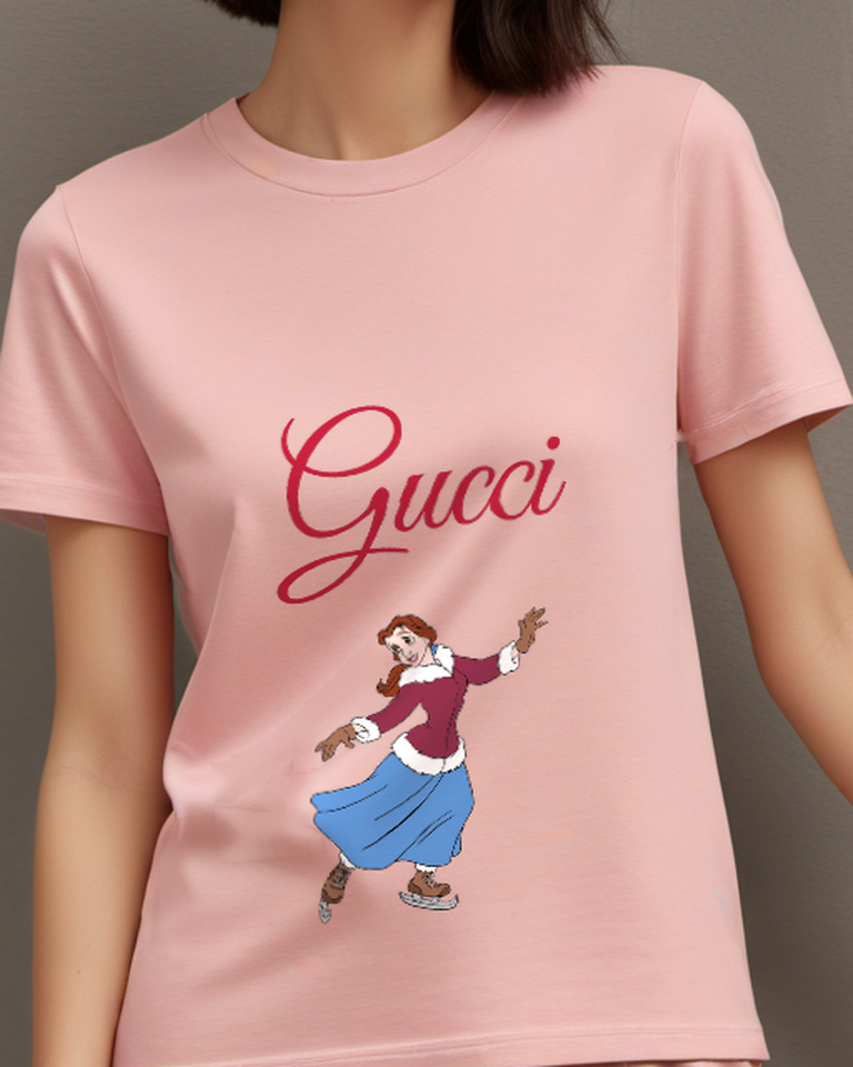 Blush Pink Belle Skating Gracefully On Ice Graphic T-Shirt - model wearing view